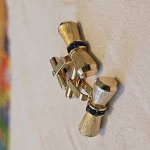 Vintage Destino Goldtone Textured With Blue Rhinestones Cufflinks